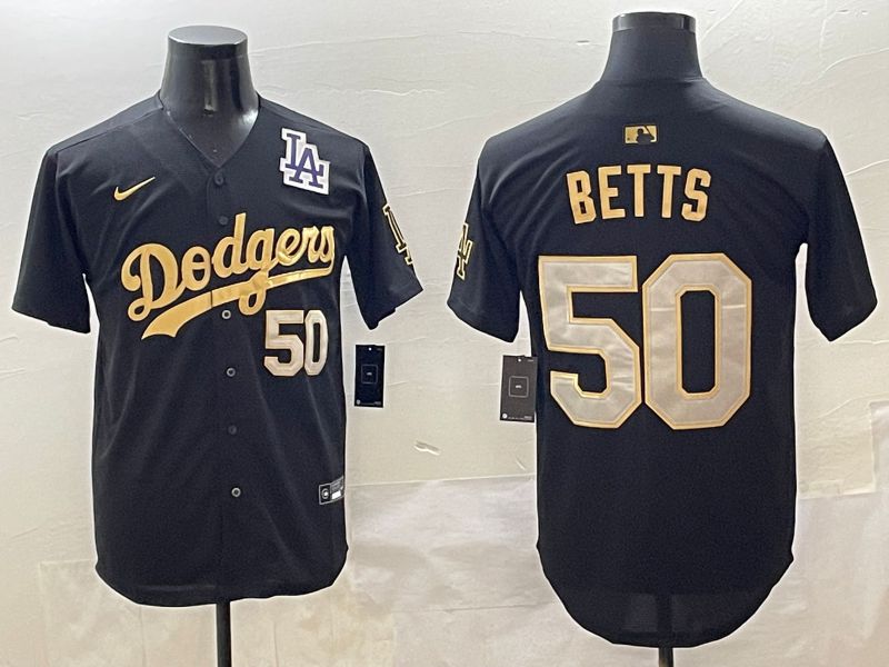 Men Los Angeles Dodgers #50 Betts Black Gold Nike 2025 MLB Jersey style 42612